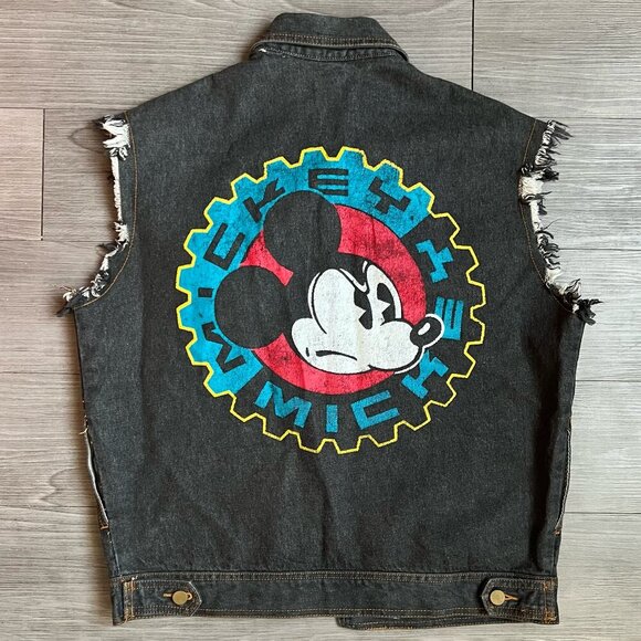 Mickey & Co. Other - Vintage 90s Mickey & Co. Black Denim Vest Mickey Mouse Biker Rock Disney Size S
